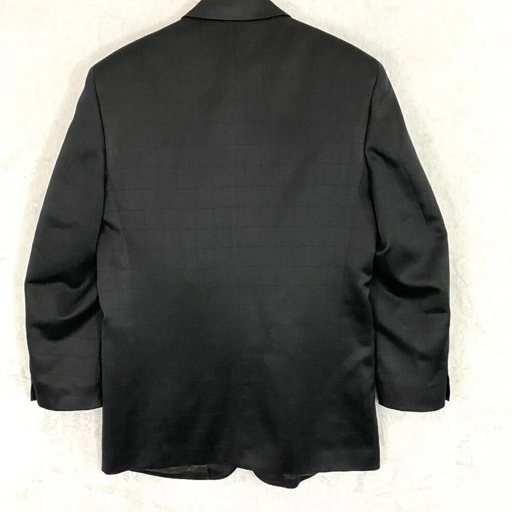 Zandello Blazer Men's Size 42L Black Plaid Suit Jacket‎ Sport Coat Ventless